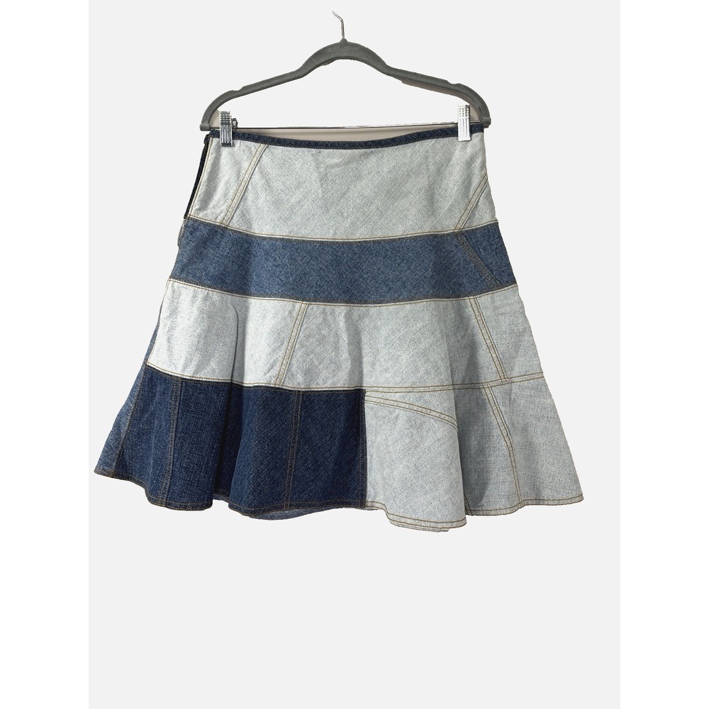 VTG 90s Y2K Patchwork Denim Jean Flare Ruffle Skirt 8 Boho Retro Fairy Cottage